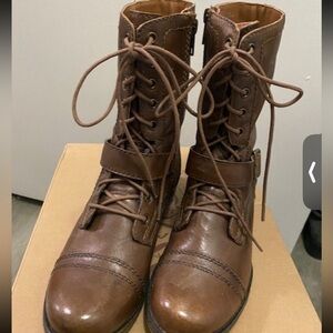 New Nine West Women Brown Lace Up Leather Boots 7.5